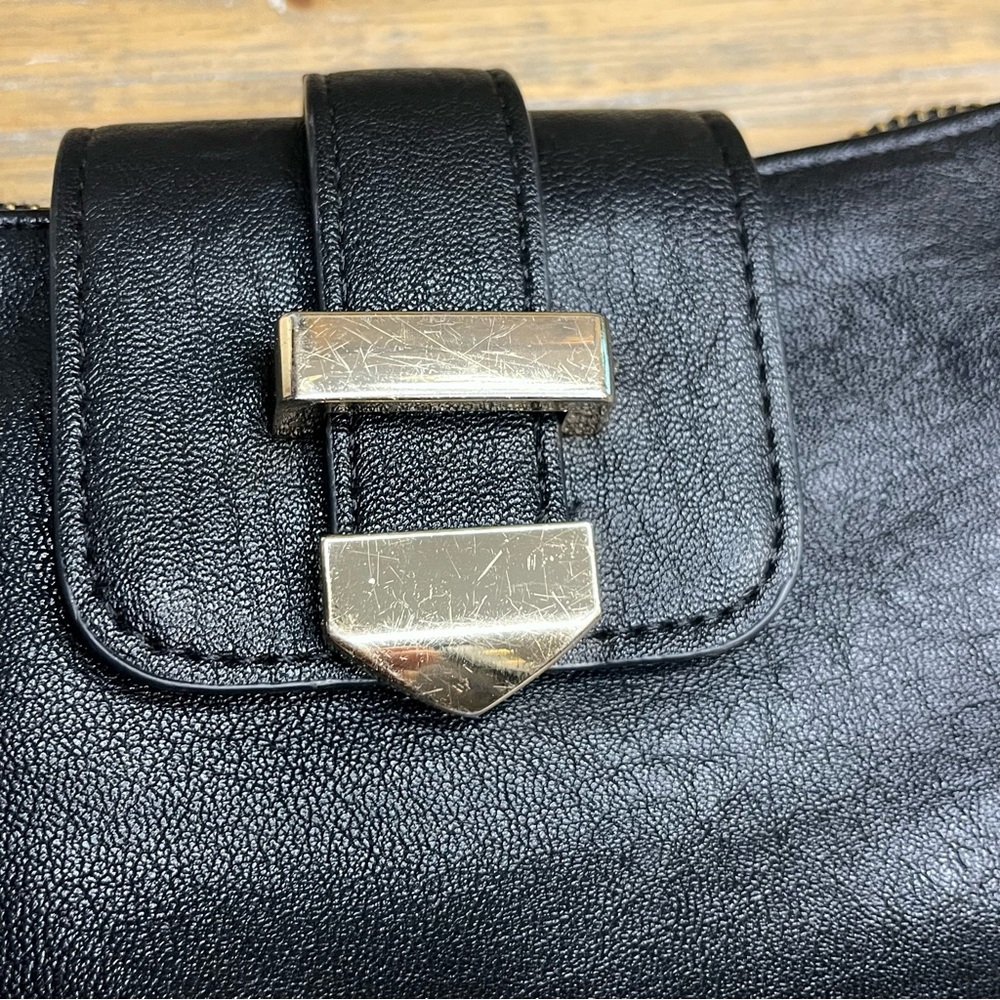 Miztique Black Vegan Leather Crossbody Bag Gold Hardware Buckle Detail - Picture 14 of 16